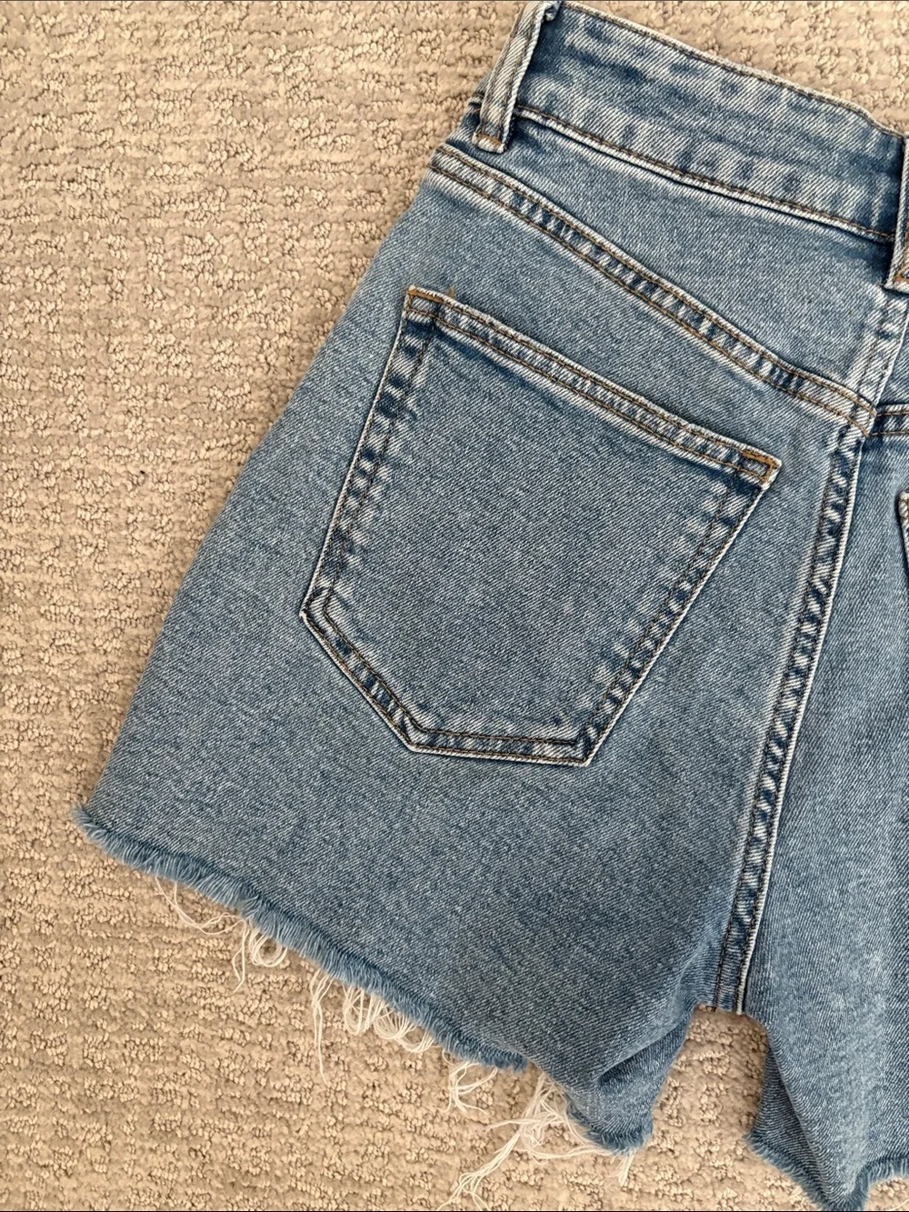 H&M Light Blue High-Rise Raw Hem Denim Shorts